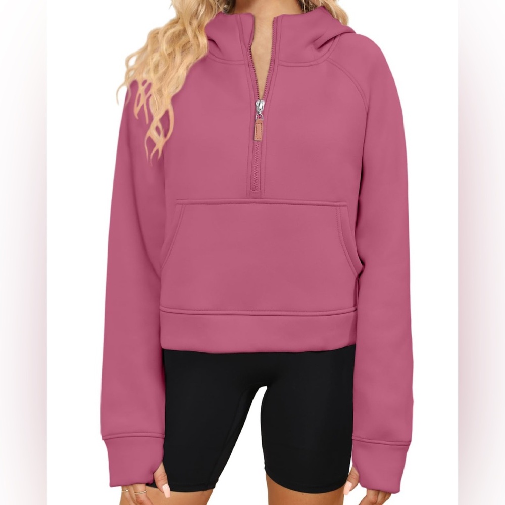 Cropped Pullover Fleece Lined Sweatshirt Quarter Zip Women's Pullover Size Large